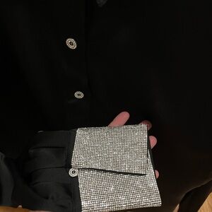 Karl Lagerfeld rhinestone Black womens Shirt with Silver Accents